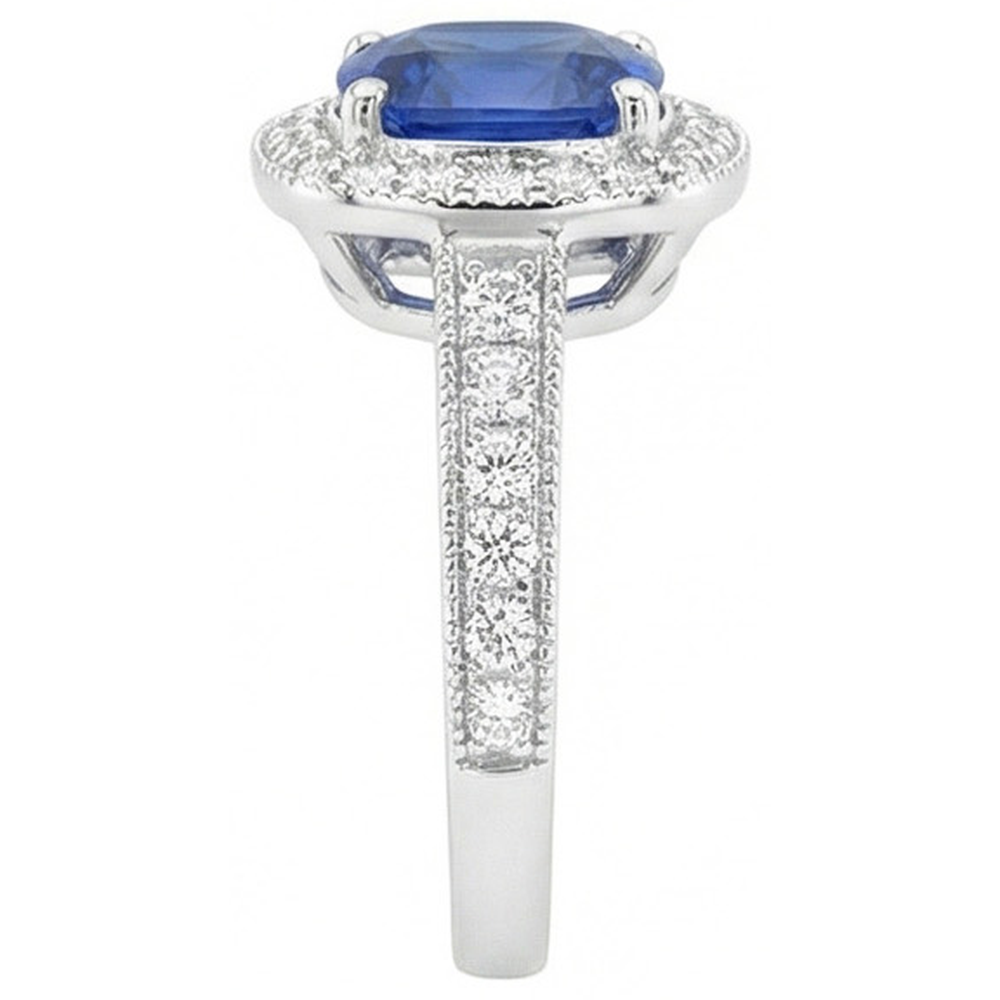 3.70 Ct Ceylon Blue Sapphire Natural Earth Mined DIAMOND ( NOT LAB GROWN ) Ring White Gold 14K