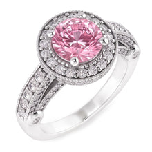 3.71 Carats Halo Pink Sapphire Solitaire With Accents Engagement Ring