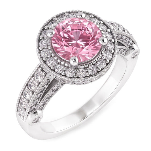 3.71 Carats Halo Pink Sapphire Solitaire With Accents Engagement Ring