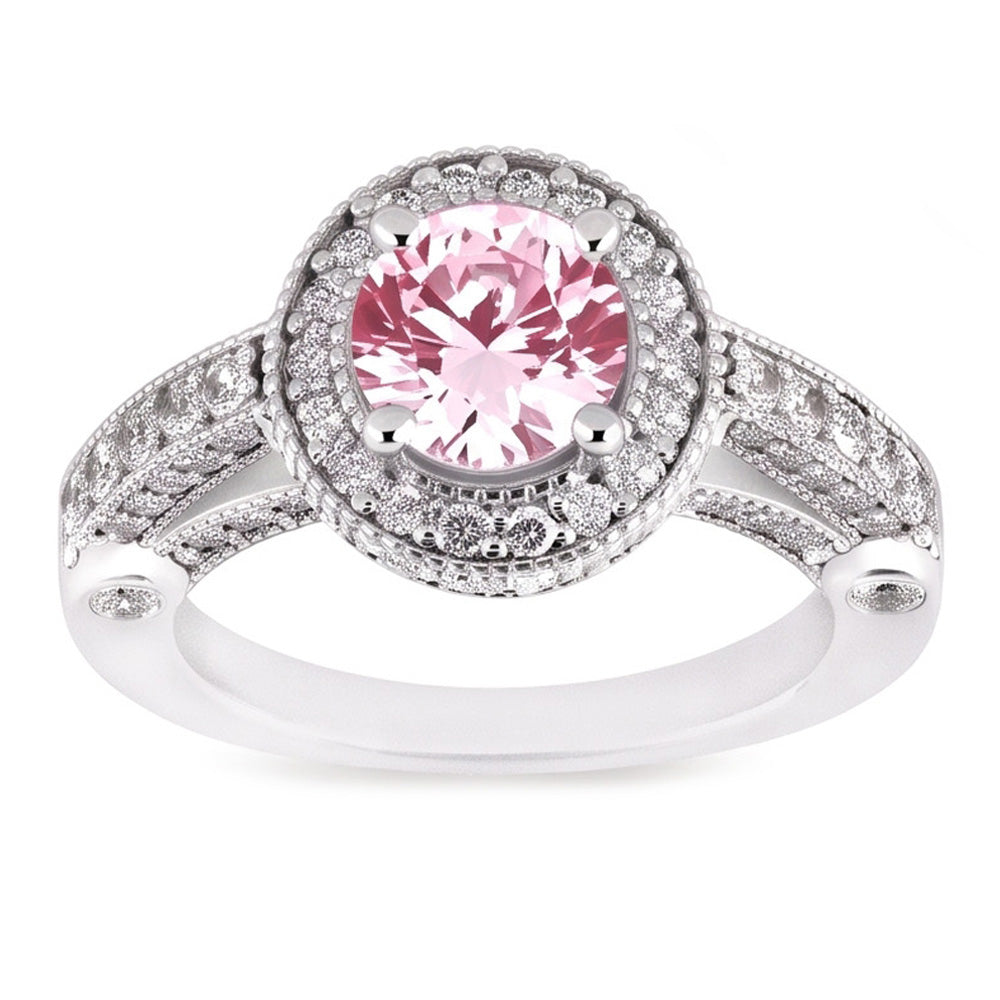 3.71 Carats Halo Pink Sapphire Solitaire With Accents Engagement Ring