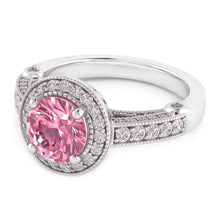 3.71 Carats Halo Pink Sapphire Solitaire With Accents Engagement Ring
