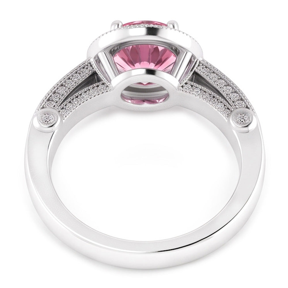 3.71 Carats Halo Pink Sapphire Solitaire With Accents Engagement Ring