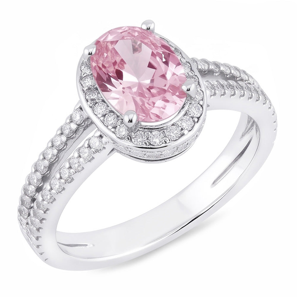 3.73 Ct Prong Setting Halo Pink Gemstone Oval Natural Earth Mined Diamond Ring