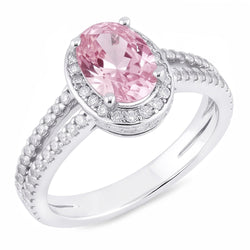 3.73 Ct Prong Setting Halo Pink Gemstone Oval Natural Earth Mined Diamond Ring