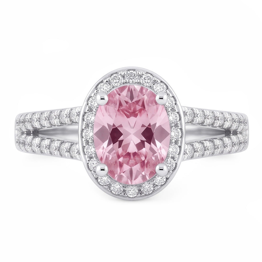 3.73 Ct Prong Setting Halo Pink Gemstone Oval Natural Earth Mined Diamond Ring