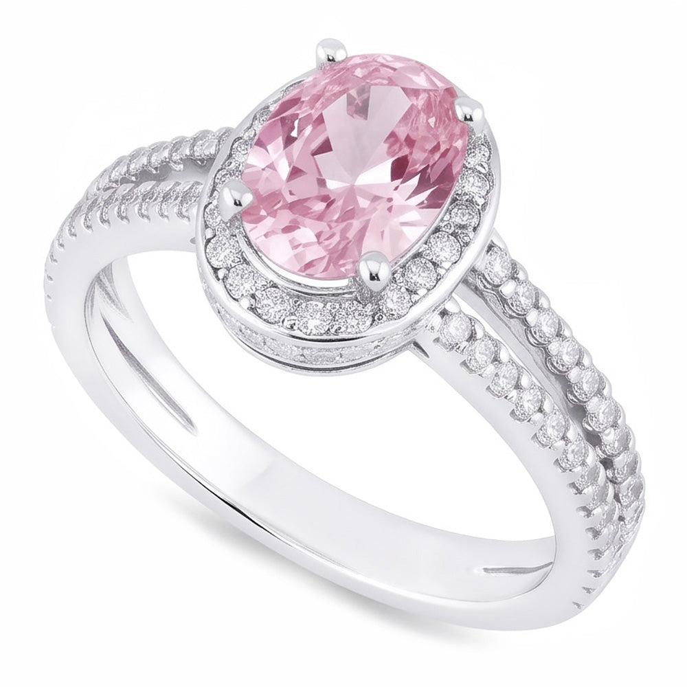 3.73 Ct Prong Setting Halo Pink Gemstone Oval Natural Earth Mined Diamond Ring