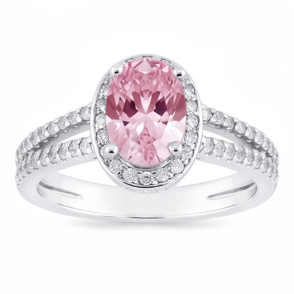 3.73 Ct Prong Setting Halo Pink Gemstone Oval Natural Earth Mined Diamond Ring