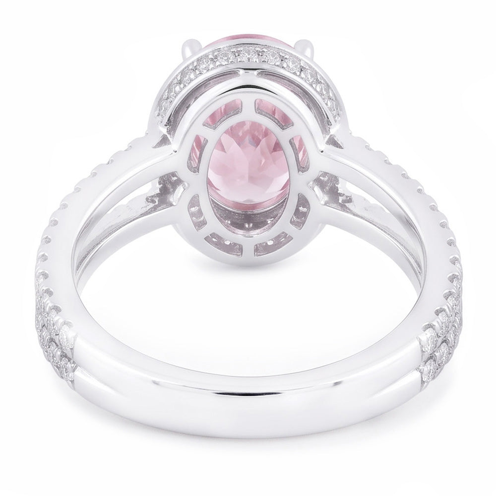 3.73 Ct Prong Setting Halo Pink Gemstone Oval Natural Earth Mined Diamond Ring
