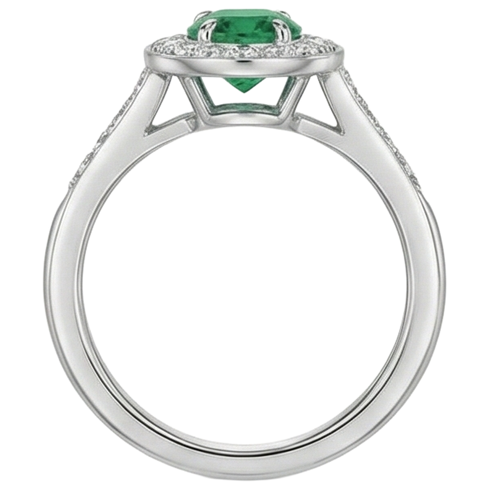 3.75 Carats Green Emerald And Natural Earth Mined Diamonds Engagement Ring White Gold 14K New