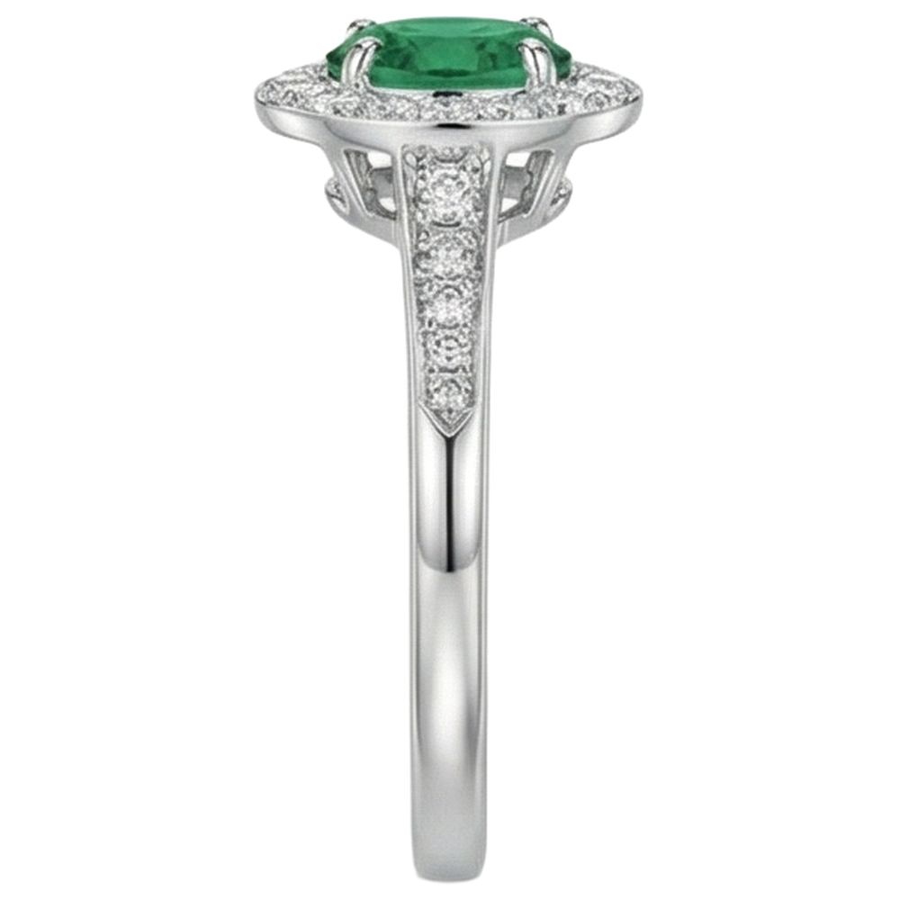 3.75 Carats Green Emerald And Natural Earth Mined Diamonds Engagement Ring White Gold 14K New