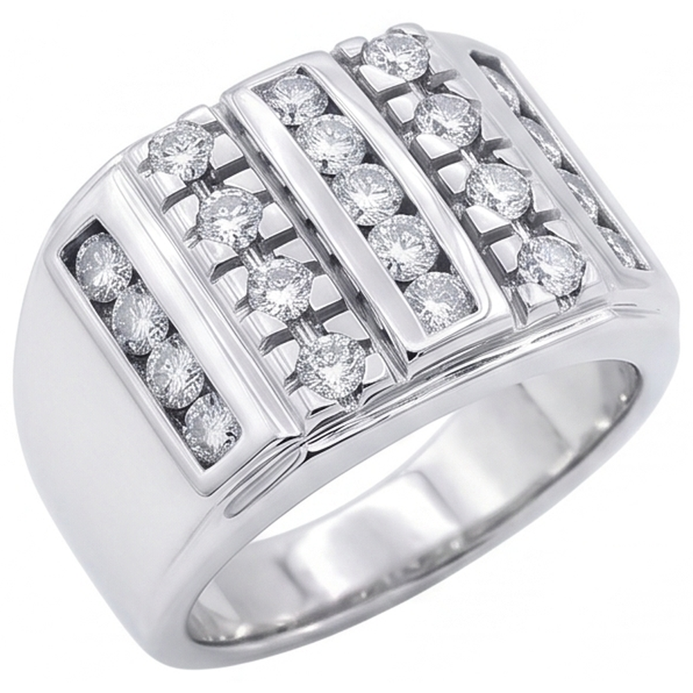 3.75 Carats Mens Natural Earth Mined Diamond Ring White Gold 14K