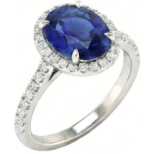3.75 Carats Oval Ceylon Sapphire With Round Natural Earth Mined DIAMOND ( NOT LAB GROWN )s Engagement Ring