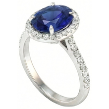 3.75 Carats Oval Ceylon Sapphire With Round Natural Earth Mined DIAMOND ( NOT LAB GROWN )s Engagement Ring