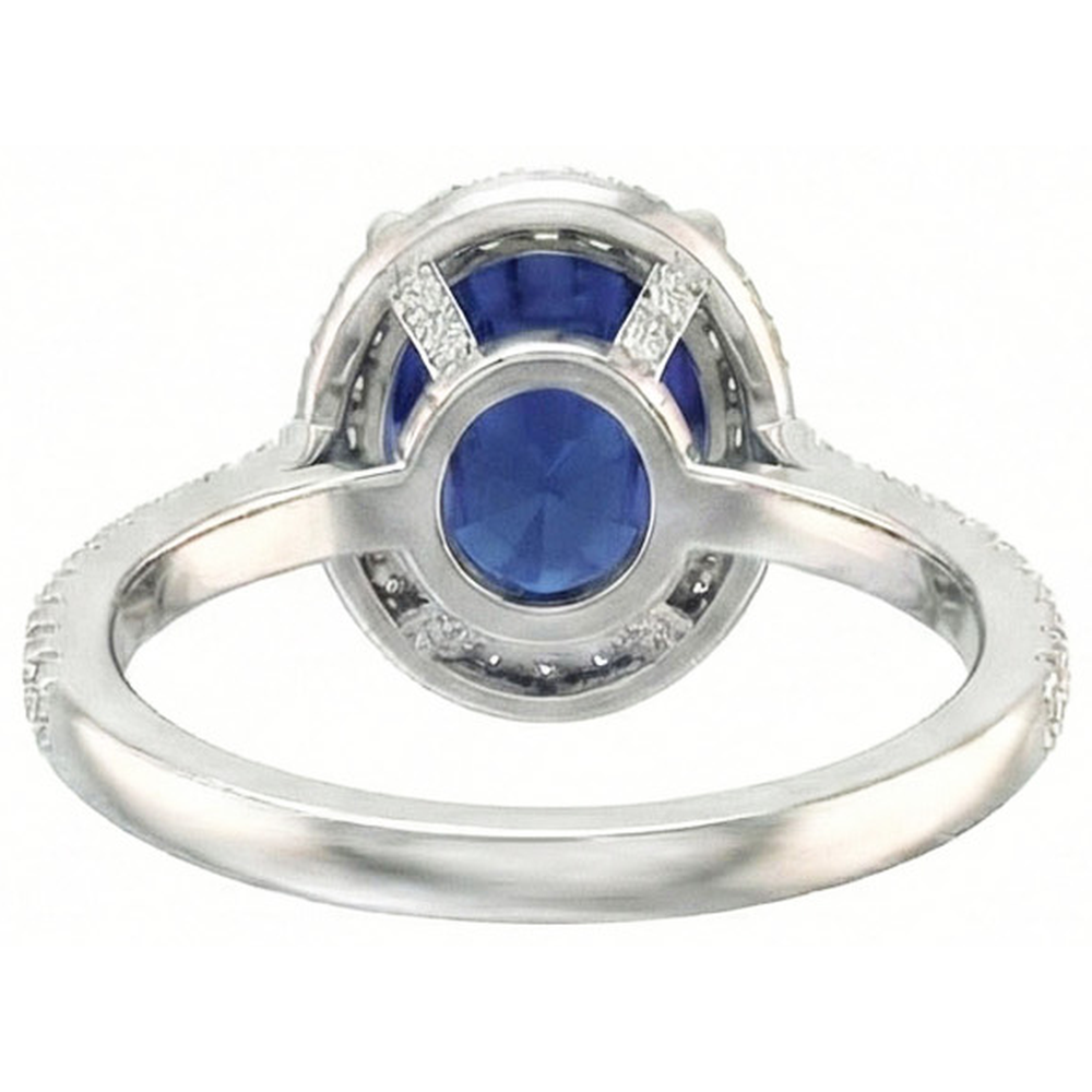 3.75 Carats Oval Ceylon Sapphire With Round Natural Earth Mined DIAMOND ( NOT LAB GROWN )s Engagement Ring