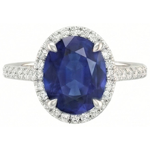 3.75 Carats Oval Ceylon Sapphire With Round Natural Earth Mined DIAMOND ( NOT LAB GROWN )s Engagement Ring