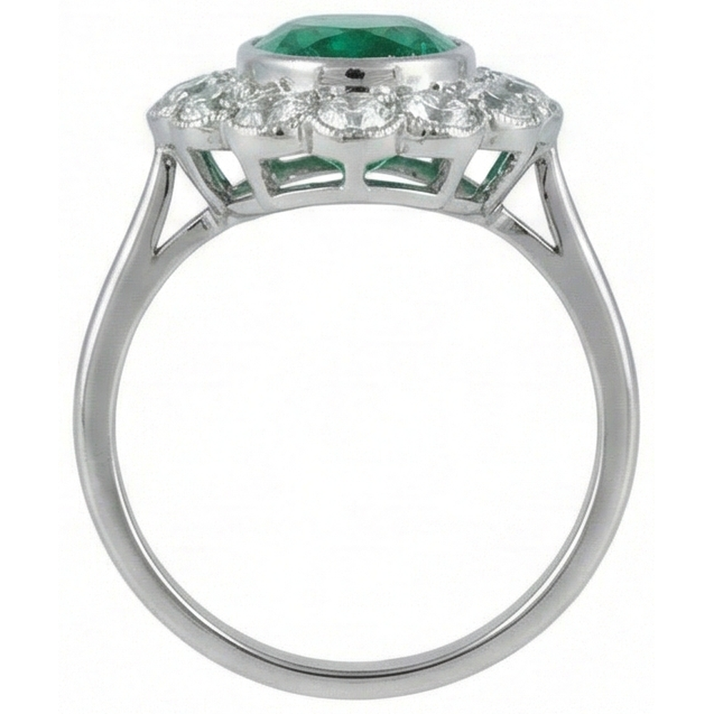 3.75 Carats Oval Green Emerald With Natural Earth Mined Diamond Engagement Ring White Gold 14K