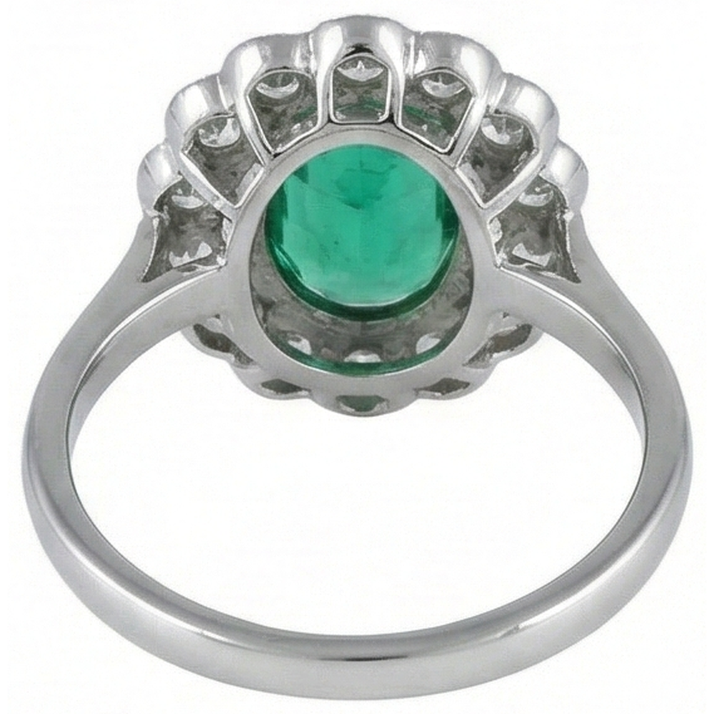 3.75 Carats Oval Green Emerald With Natural Earth Mined Diamond Engagement Ring White Gold 14K