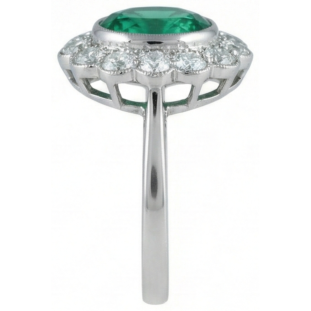 3.75 Carats Oval Green Emerald With Natural Earth Mined Diamond Engagement Ring White Gold 14K