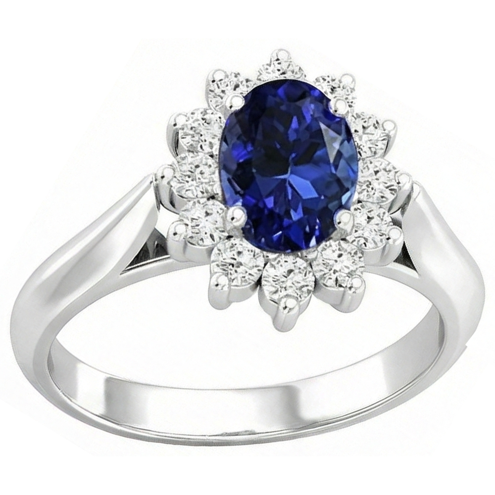 natural round tanzanite 3.75ct ring close up detail