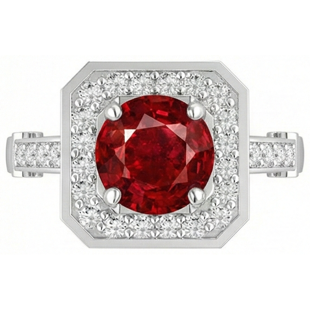 natural round ruby 3.75ct ring front view
