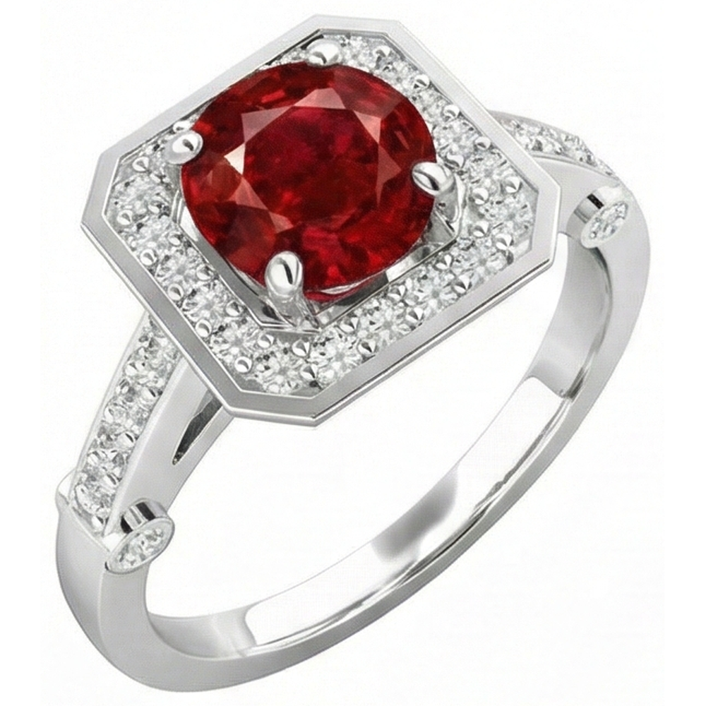 natural round ruby 3.75ct ring top view