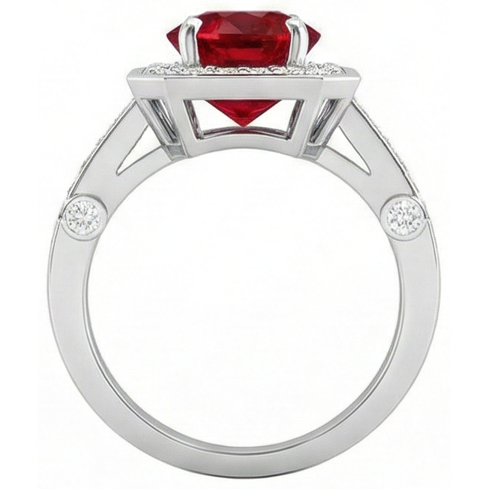 natural round ruby 3.75ct ring on white background