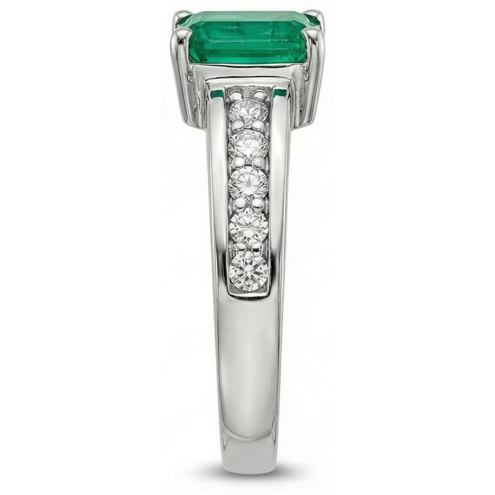 3.75 Ct Green Emerald And Natural Earth Mined DIAMOND ( NOT LAB GROWN ) Ring Solitaire With Accents