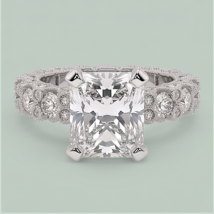 3.75 Ct Radiant & Round Genuine Natural Earth Mined Diamonds Ring Wedding Anniversary