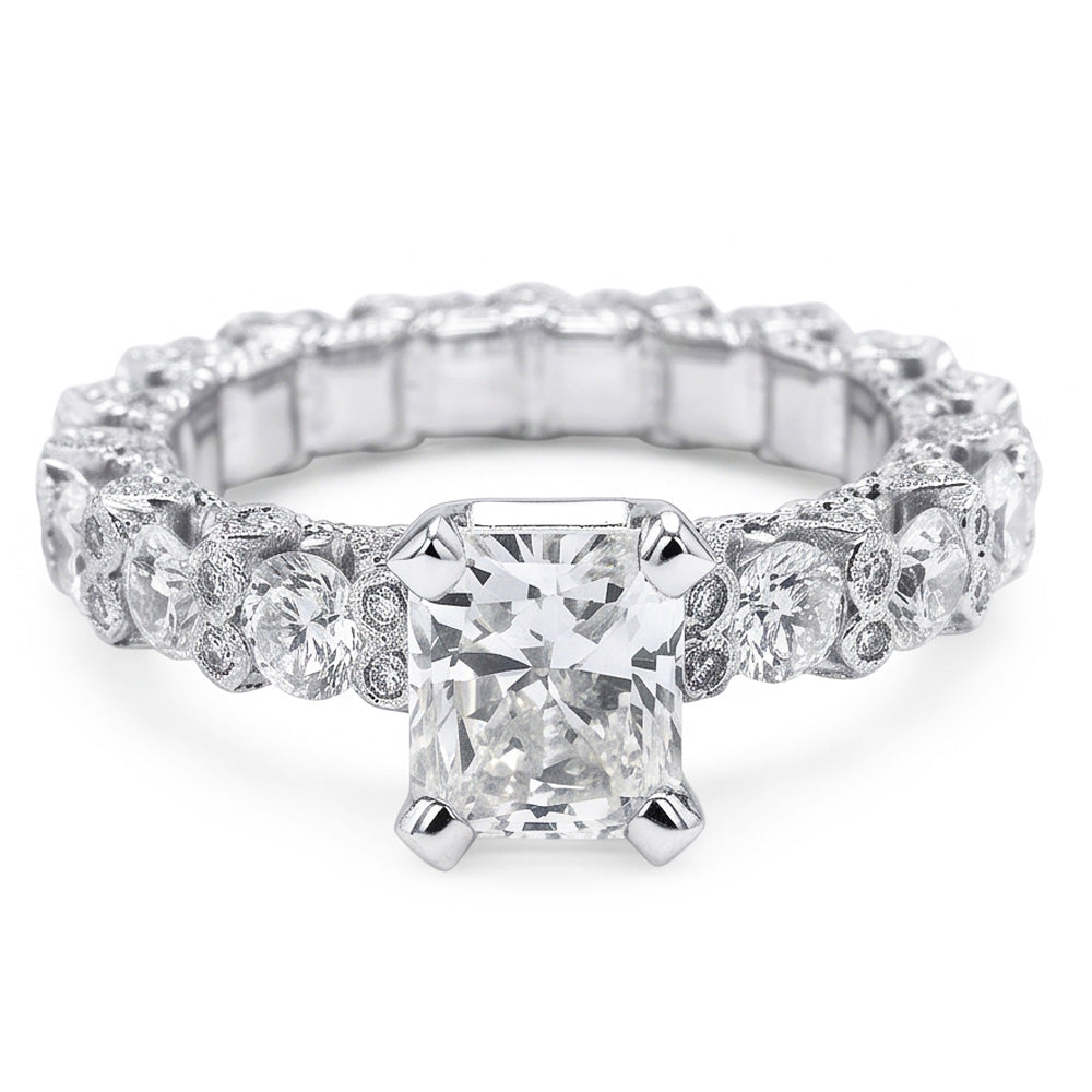 3.75 Ct Radiant & Round Genuine Natural Earth Mined Diamonds Ring Wedding Anniversary