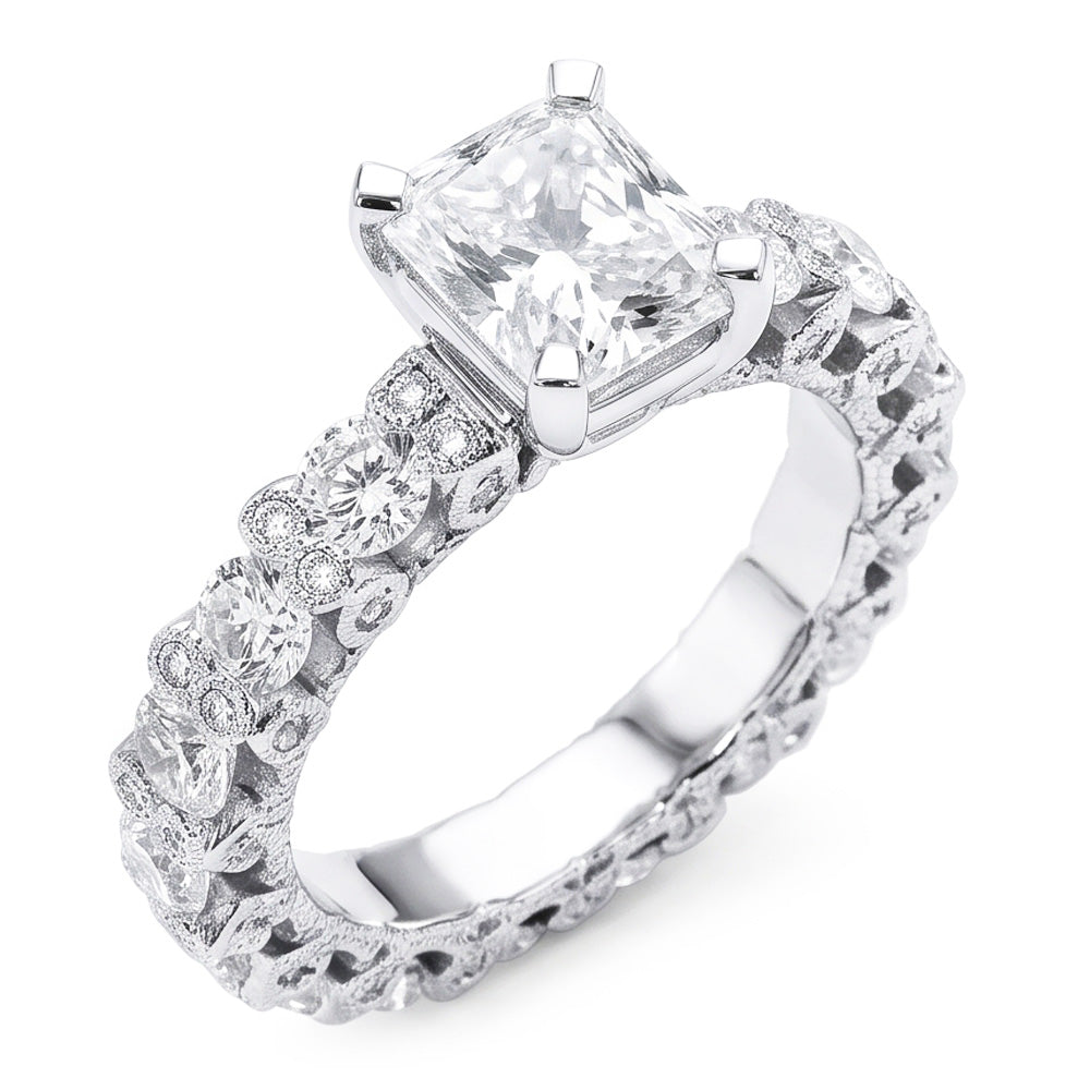3.75 Ct Radiant & Round Genuine Natural Earth Mined Diamonds Ring Wedding Anniversary