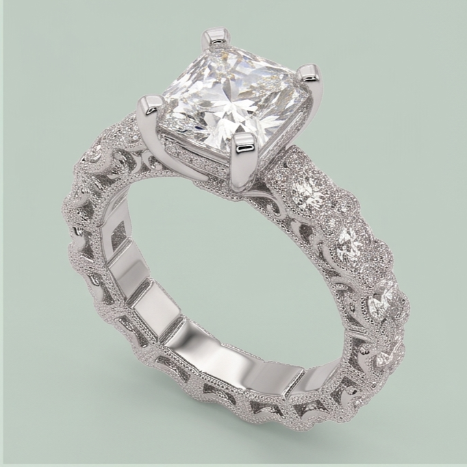 3.75 Ct Radiant & Round Genuine Natural Earth Mined Diamonds Ring Wedding Anniversary