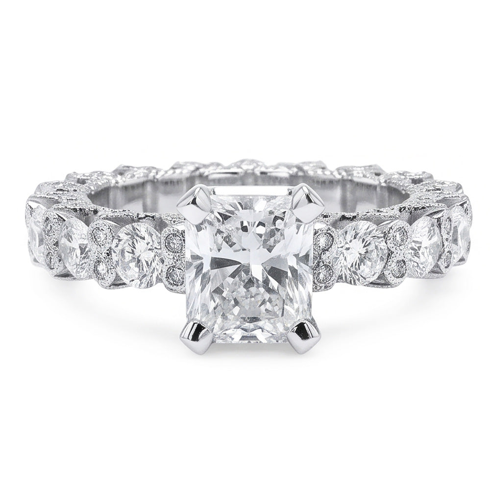 3.75 Ct Radiant & Round Genuine Natural Earth Mined Diamonds Ring Wedding Anniversary