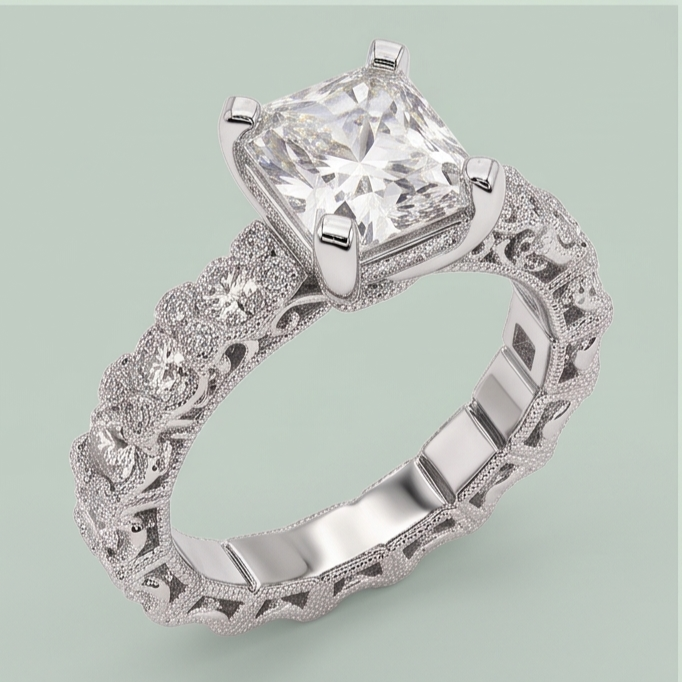 3.75 Ct Radiant & Round Genuine Natural Earth Mined Diamonds Ring Wedding Anniversary