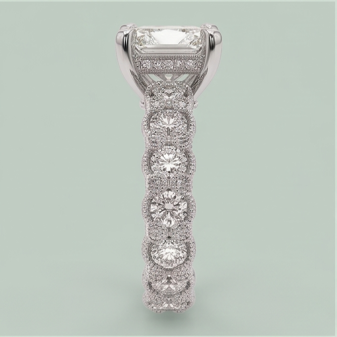 3.75 Ct Radiant & Round Genuine Natural Earth Mined Diamonds Ring Wedding Anniversary
