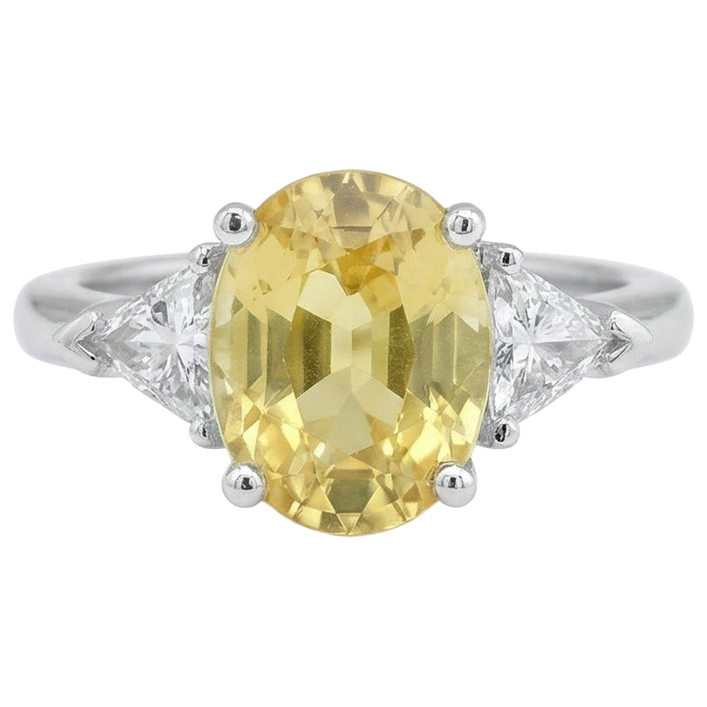 3.75 Ct Yellow Sapphire And Natural Earth Mined DIAMOND ( NOT LAB GROWN )s 3 Stone Ring White Gold 14K