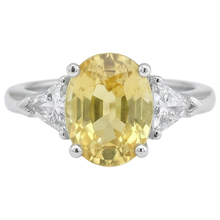 3.75 Ct Yellow Sapphire And Natural Earth Mined DIAMOND ( NOT LAB GROWN )s 3 Stone Ring White Gold 14K