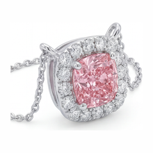 Pink Diamond Necklace 3.75 Carat Lab Grown Cushion Halo Pendant 14K White Gold