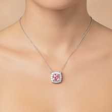 Pink Diamond Necklace 3.75 Carat Lab Grown Cushion Halo Pendant 14K White Gold
