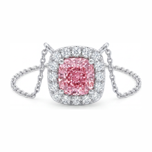 Pink Diamond Necklace 3.75 Carat Lab Grown Cushion Halo Pendant 14K White Gold