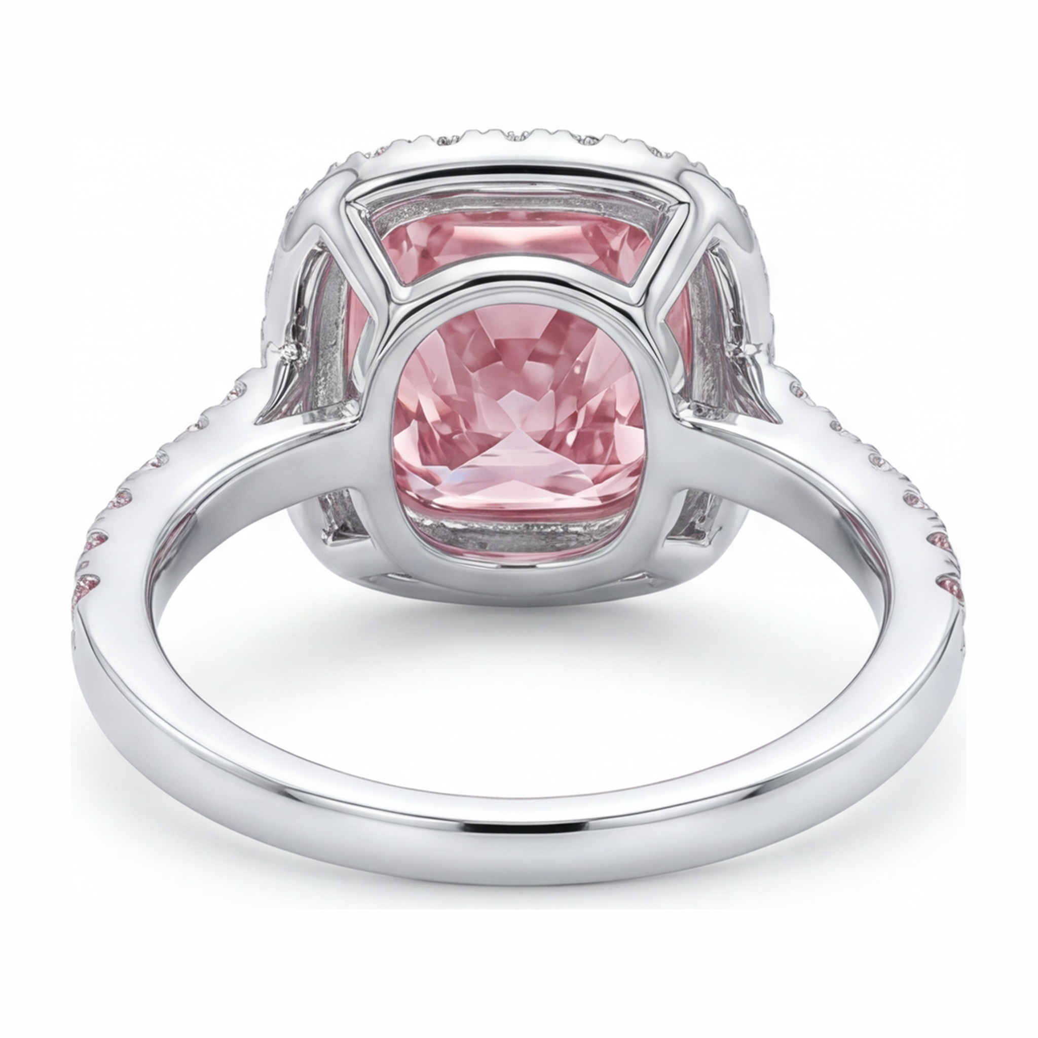 Lab Grown Pink Diamond 3.75 Carat Cushion Halo Ring 14K White Gold