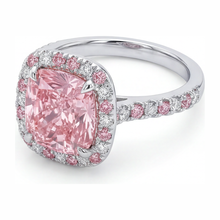 Lab Grown Pink Diamond 3.75 Carat Cushion Halo Ring 14K White Gold