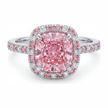 Lab Grown Pink Diamond 3.75 Carat Cushion Halo Ring 14K White Gold