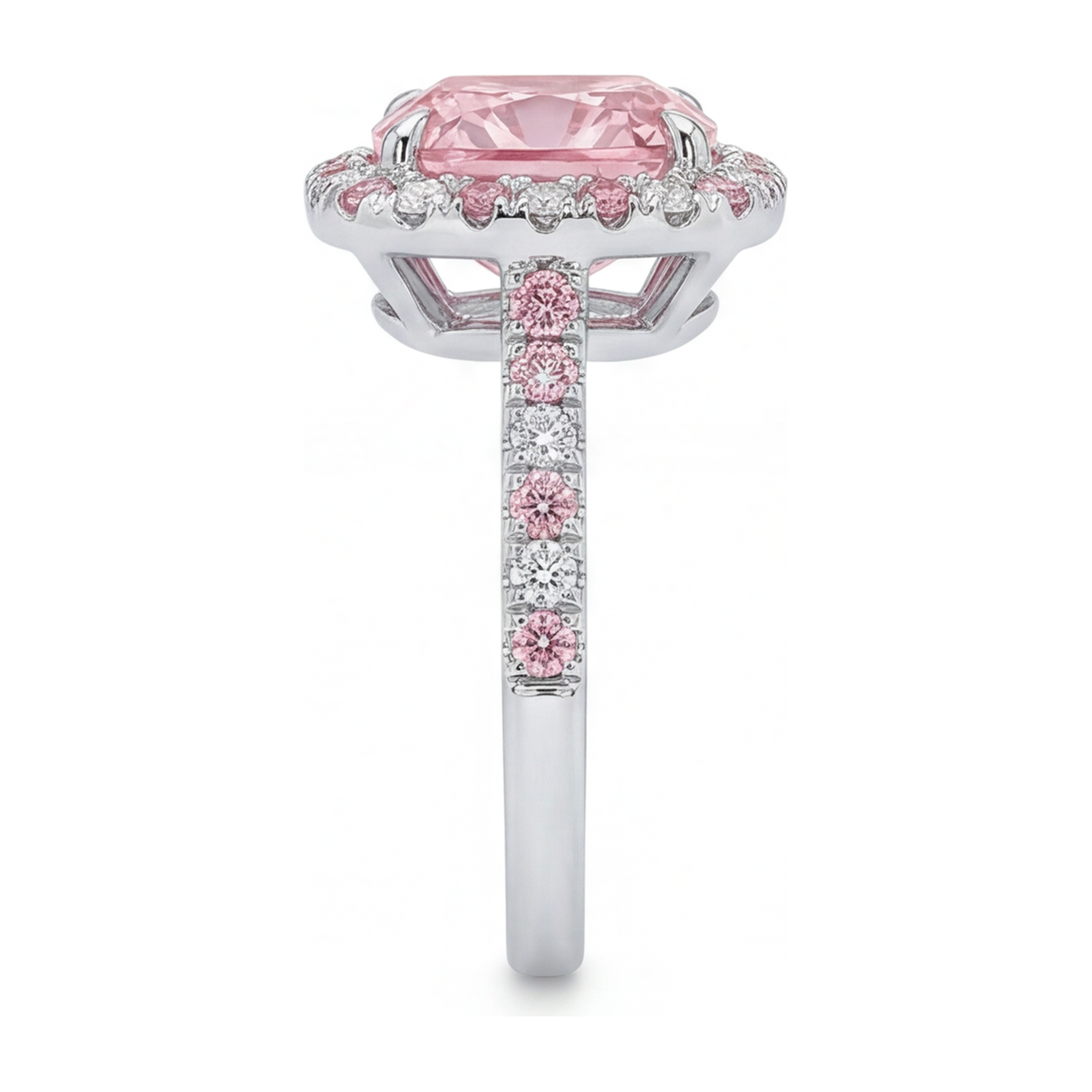 Lab Grown Pink Diamond 3.75 Carat Cushion Halo Ring 14K White Gold