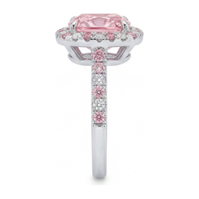 Lab Grown Pink Diamond 3.75 Carat Cushion Halo Ring 14K White Gold