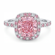 Lab Grown Pink Diamond 3.75 Carat Cushion Halo Ring 14K White Gold