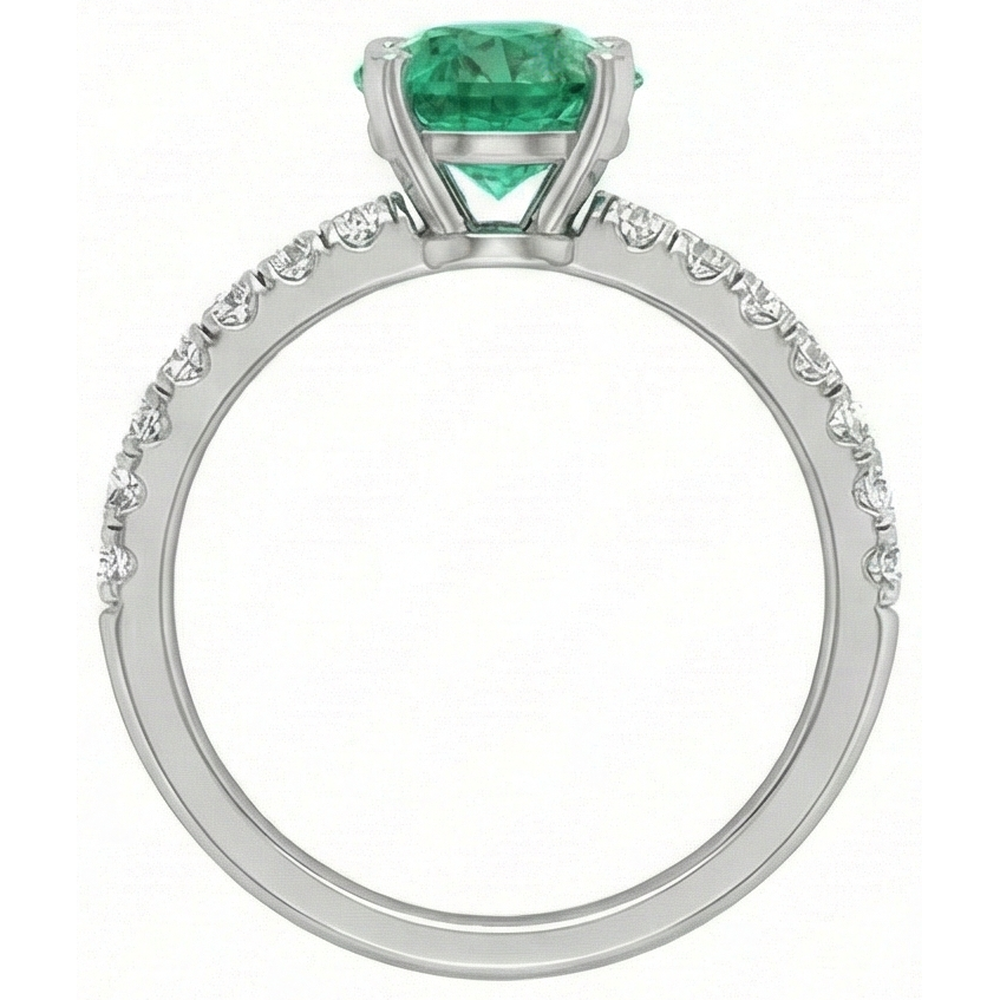 3.80 Carats Green Emerald And Natural Earth Mined DIAMOND ( NOT LAB GROWN )s Ring White Gold 14K