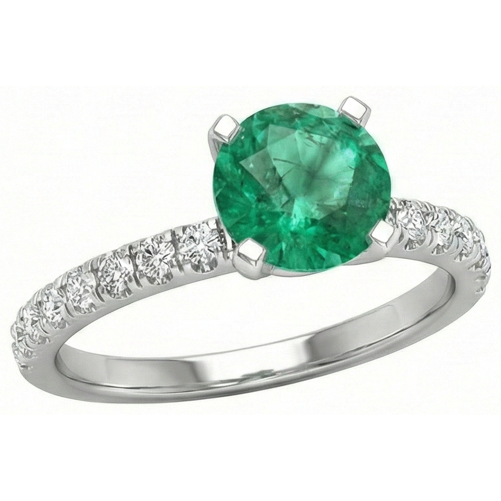 3.80 Carats Green Emerald And Natural Earth Mined DIAMOND ( NOT LAB GROWN )s Ring White Gold 14K