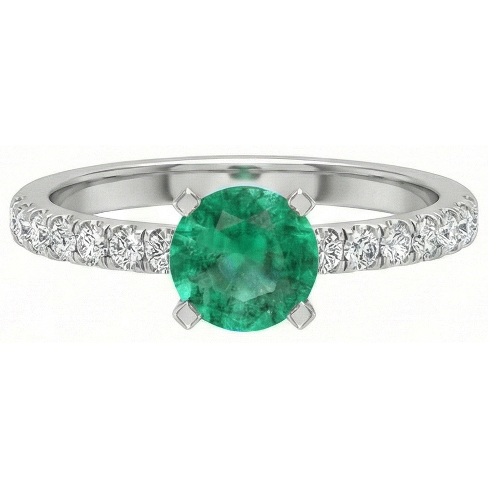 3.80 Carats Green Emerald And Natural Earth Mined DIAMOND ( NOT LAB GROWN )s Ring White Gold 14K