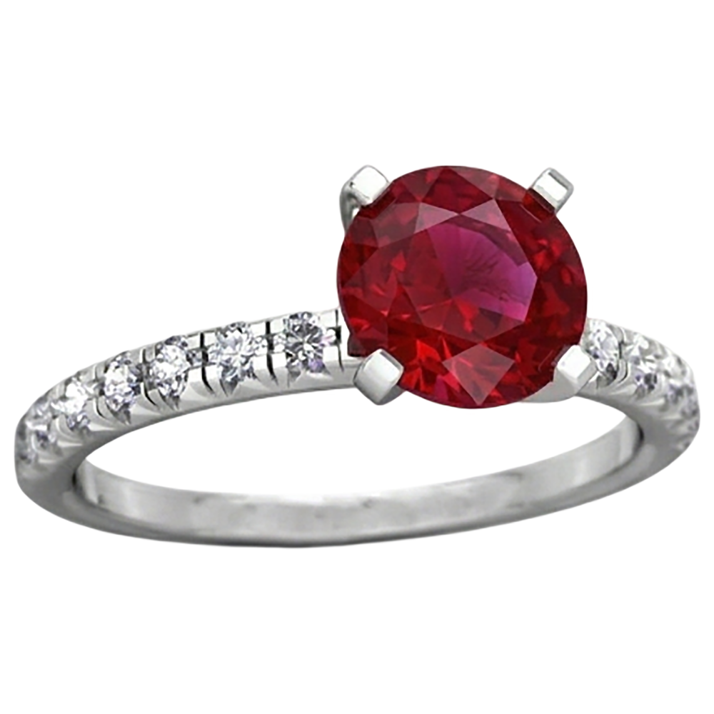natural round ruby 3.90ct ring close up detail