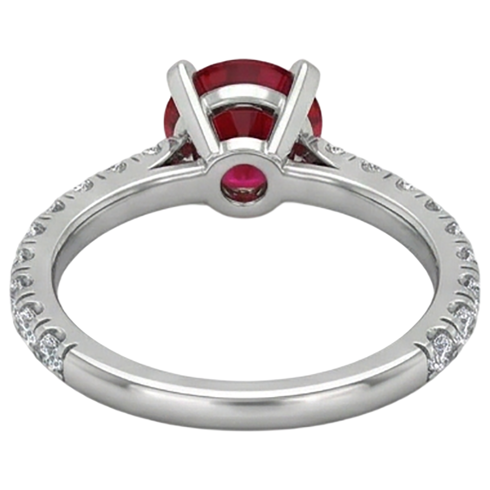 natural round ruby 3.90ct ring on white background